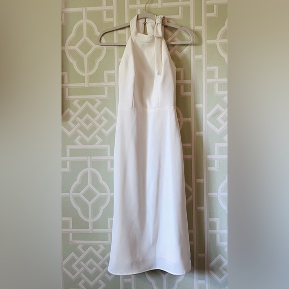 After Six Bow Neck & Open Back White/Ivory Bridal Crepe Gown 0 Hemmed to Midi! - Picture 1 of 7
